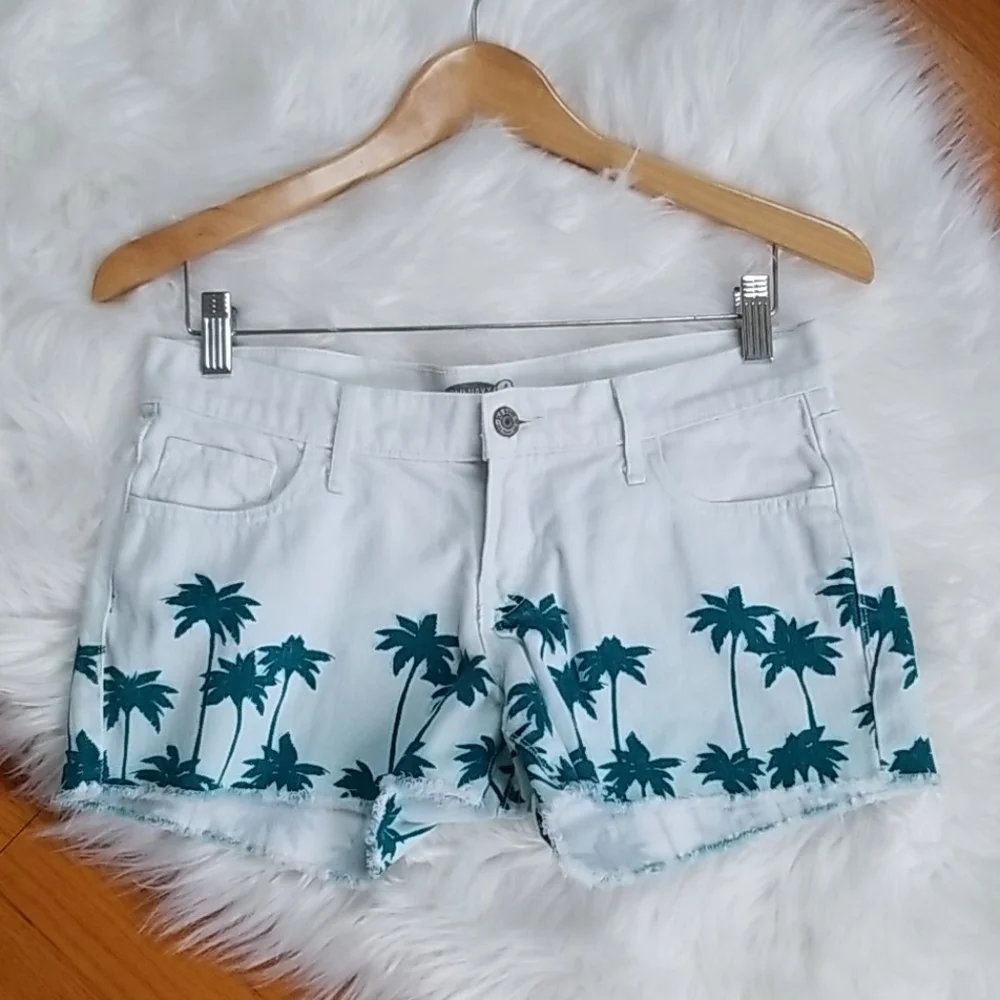 0ld Navy Diva 3 cut-off Blue Palm jeans shorts